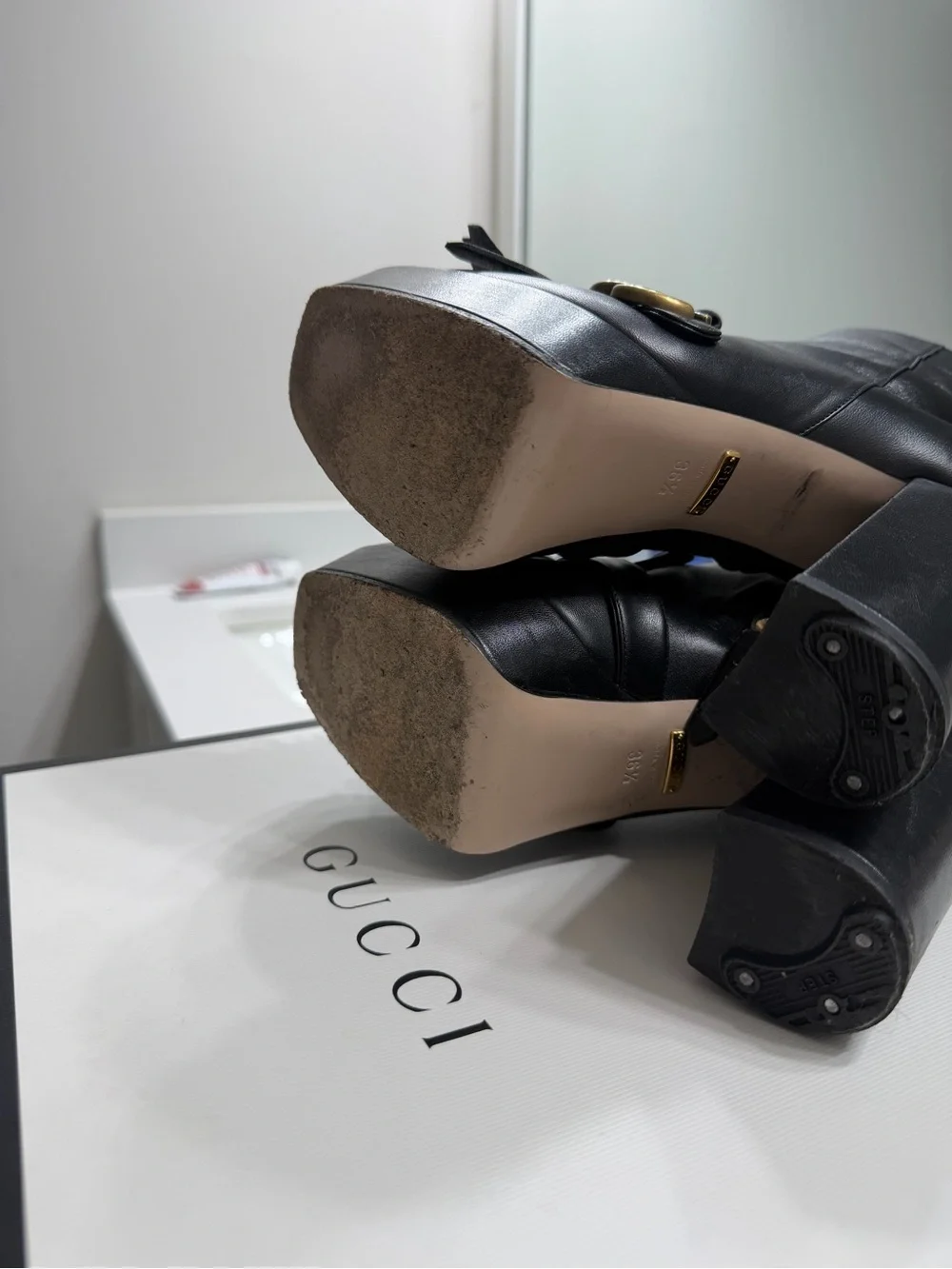 Gucci Black Leather Platform Ankle Boots